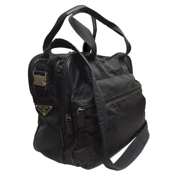 Prada Handbags - Prada black Tessuto nylon saffiano carry on bag